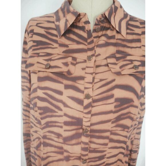 Belldini Black Label Plus Size Tiger Print Button-Front Shirt Blouse M - Picture 6 of 7